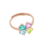 Rainbow Clover Ring with Colored Zirconia