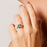 Rainbow Clover Ring with Colored Zirconia
