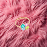Rainbow Clover Ring with Colored Zirconia
