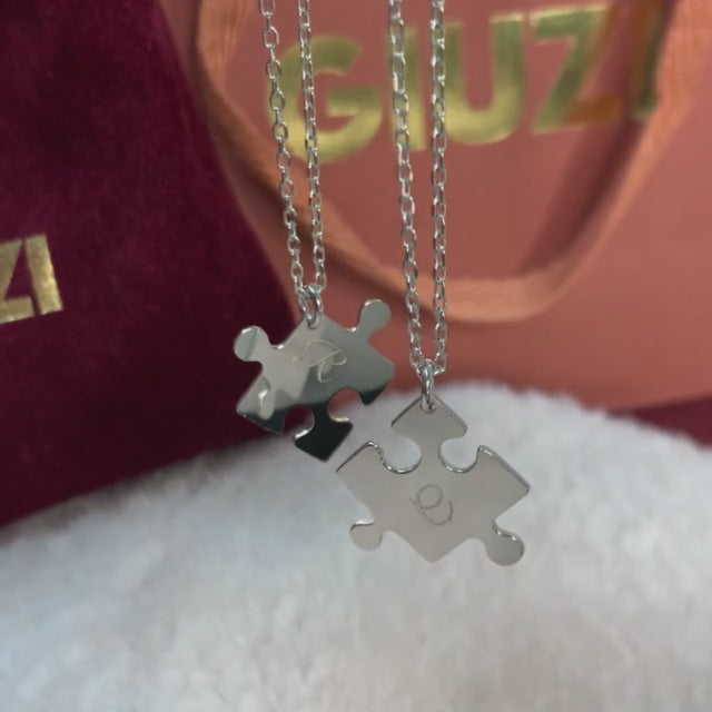 2 Collane Puzzle Per Coppia Incise 'Her King & His Queen' - Gioielli In Acciaio Inox Regolabili Per Amore E Amicizia