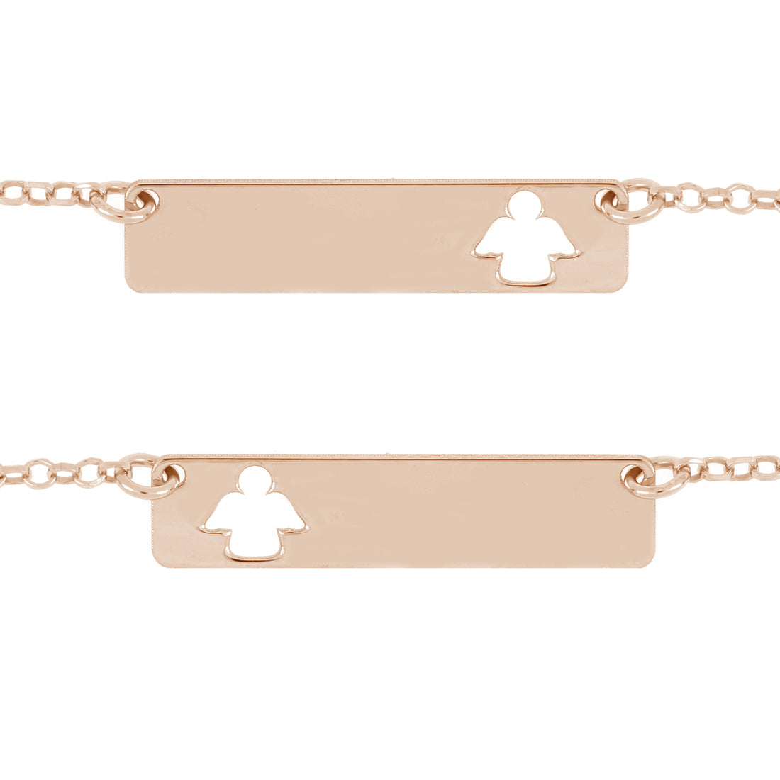 Bracciale targa oro rosé con angelo