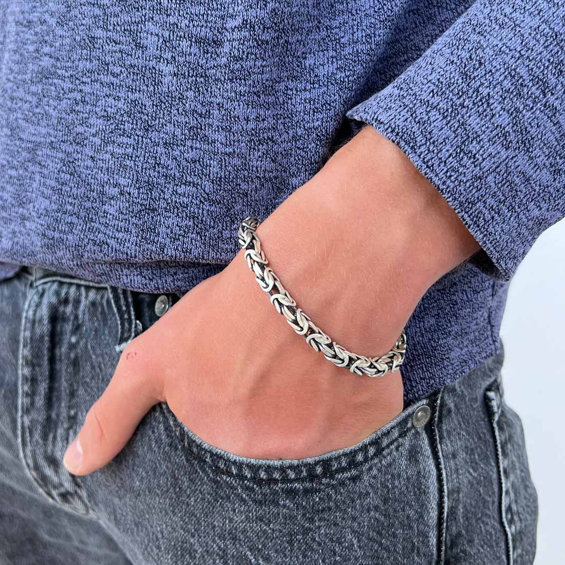 Bracciale Uomo Acciaio Inossidabile 316L - Maglia Bizantina Color Oro E Nero - 21 Cm - Gioiello Regalo Alla Moda