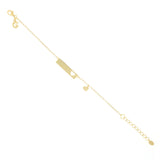 Bracciale con targa dorata rettangolare, foro e mini pendente a forma di cuore