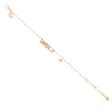 Bracciale con targhetta oro rosa in argento: presenta un foro laterale a forma di cuore e mini pendente cuoricino