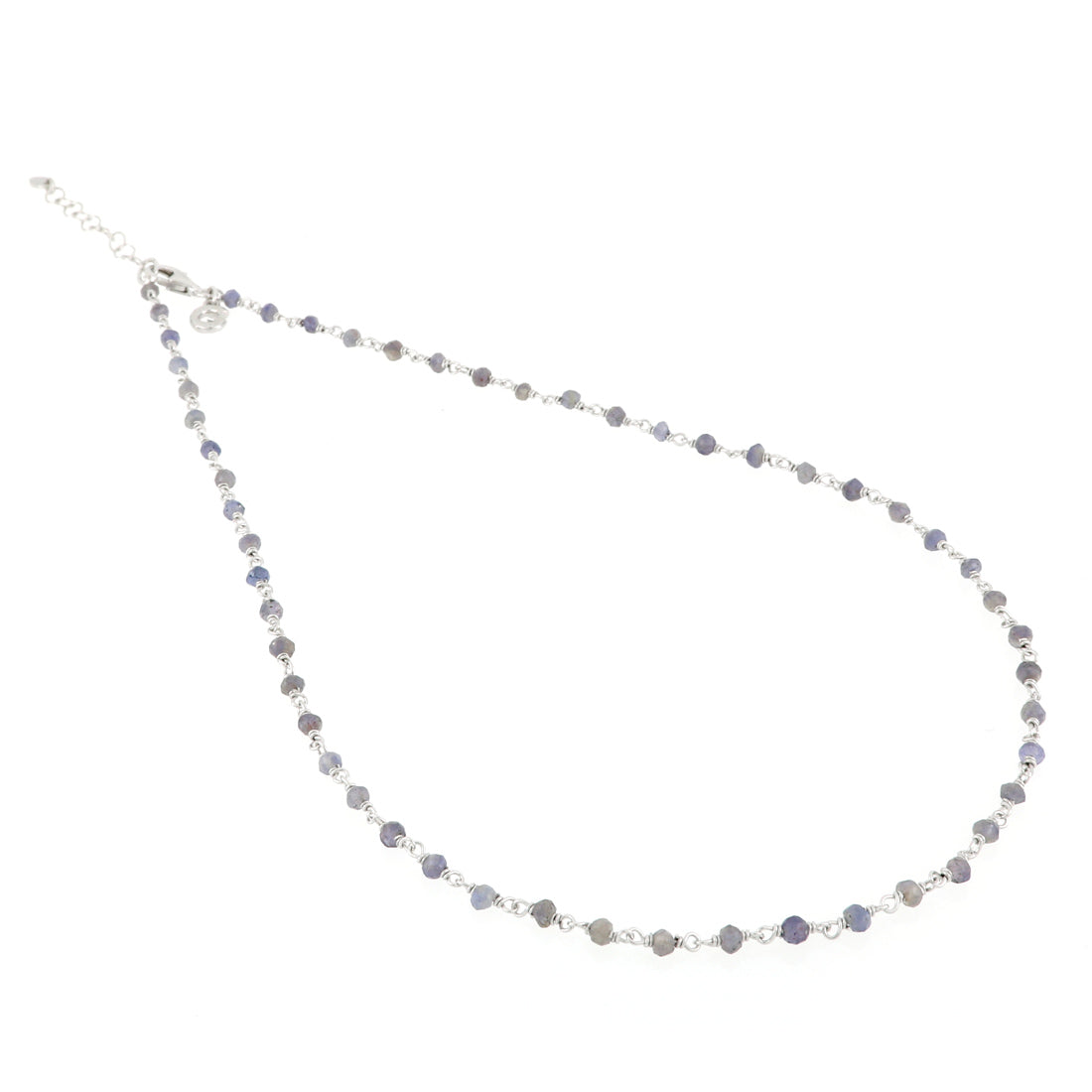 Collana in argento con rosario grigio di perline cangianti