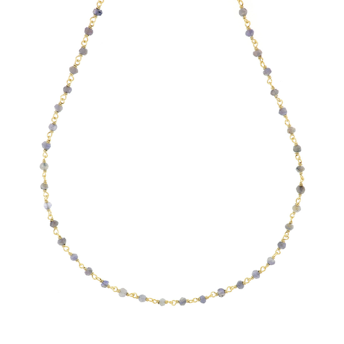 Collana oro con rosario grigio di perline cangianti