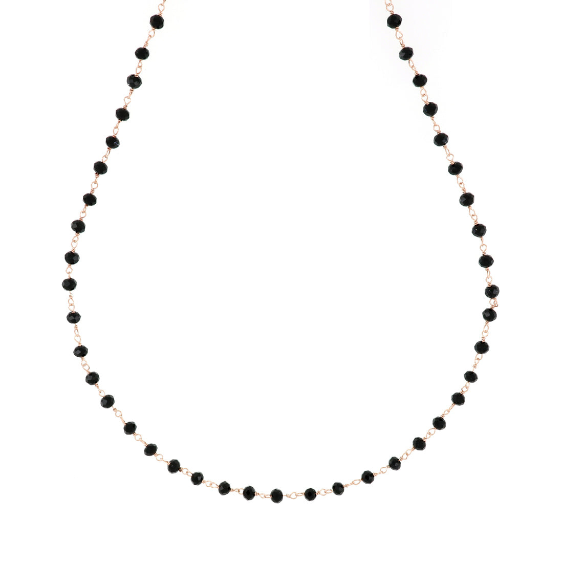 Collana oro rosa con rosario girocollo con perline nere