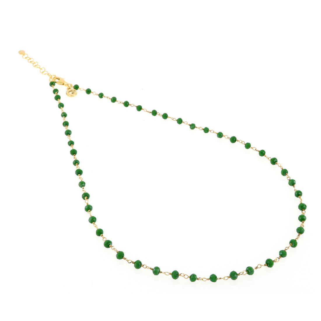 Collana oro con perline verdi, semplice e minimal