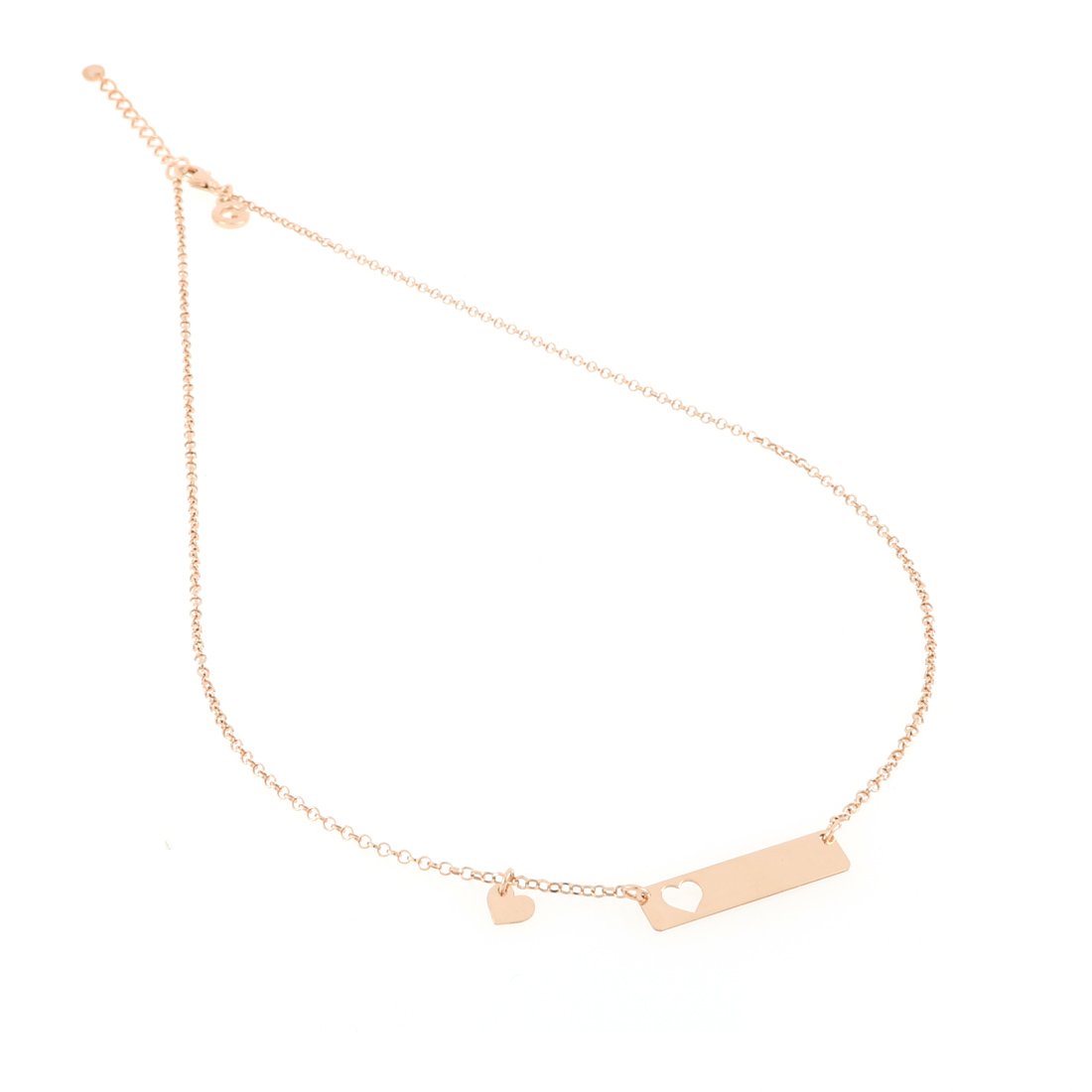 Collana oro rosa con targhetta oro rosa e foro laterale a forma di cuore