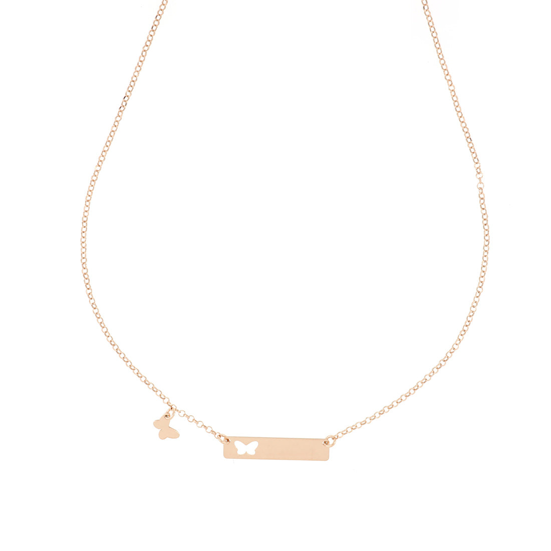 Collana oro rosa con targhetta farfalla
