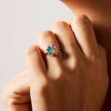 Anello Quadrifoglio Rainbow con zirconi colorati