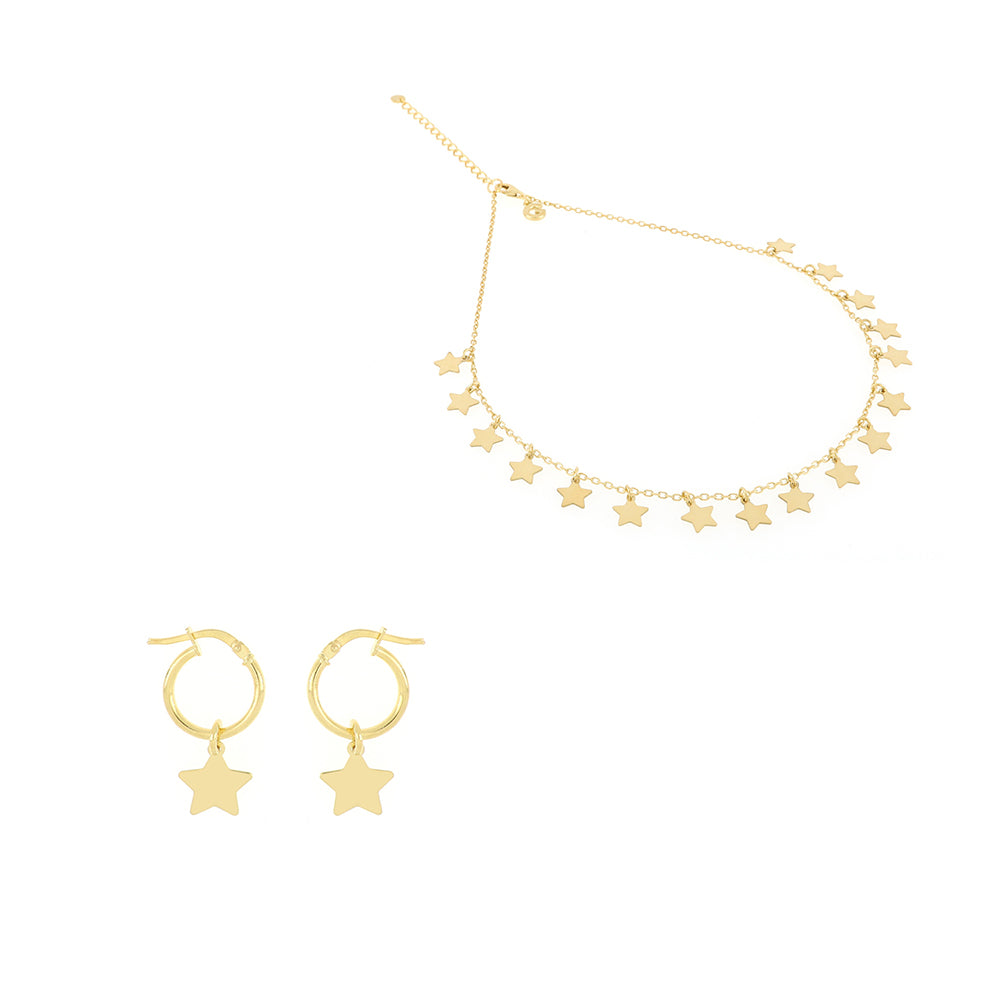Set girocollo e orecchini a cerchio con stelline placcati oro