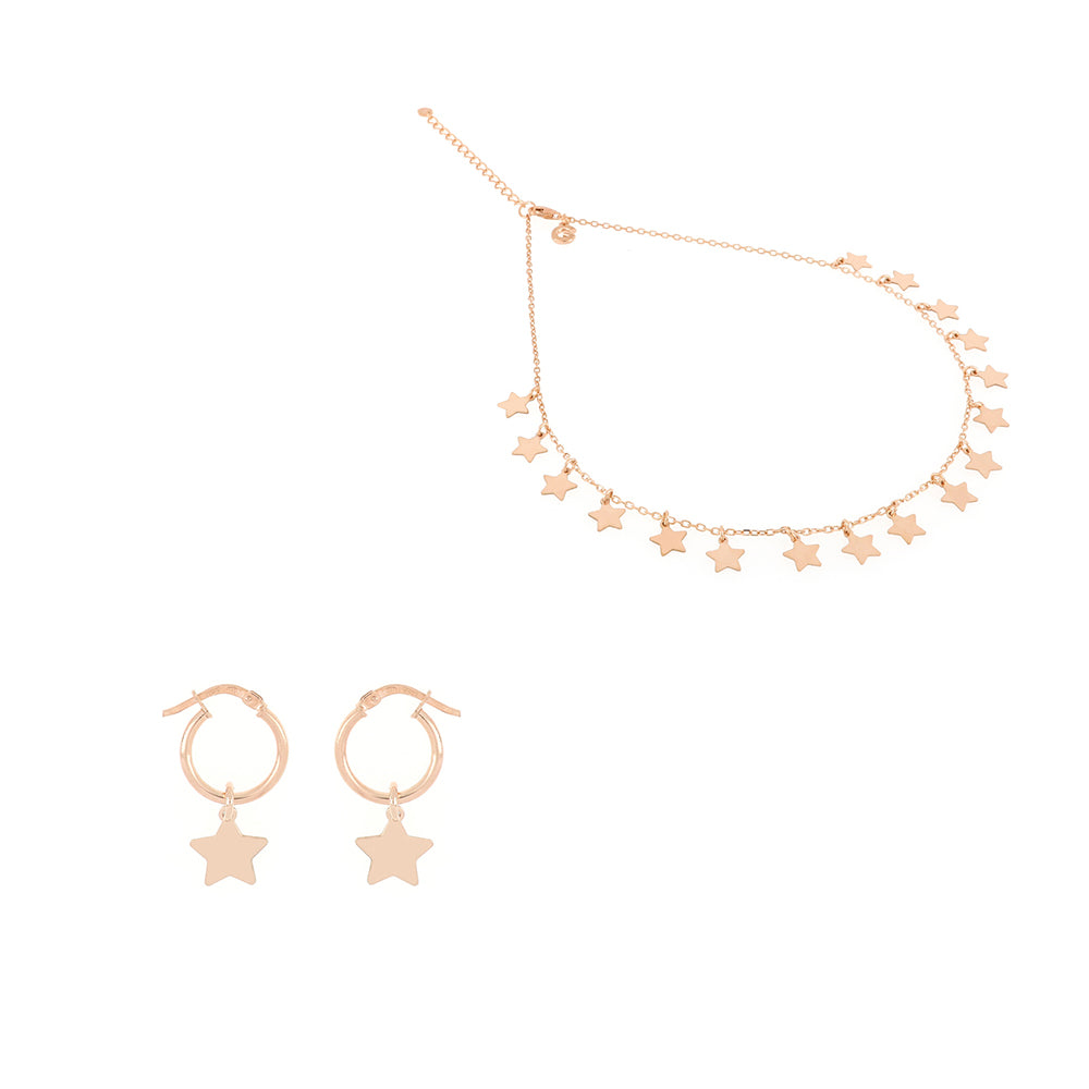 Set oro rosa con girocollo e orecchino stelle