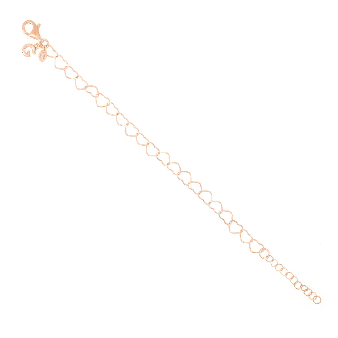 Bracciale in argento placcato oro rosa fatto di sottili cuori intrecciati fra di loro