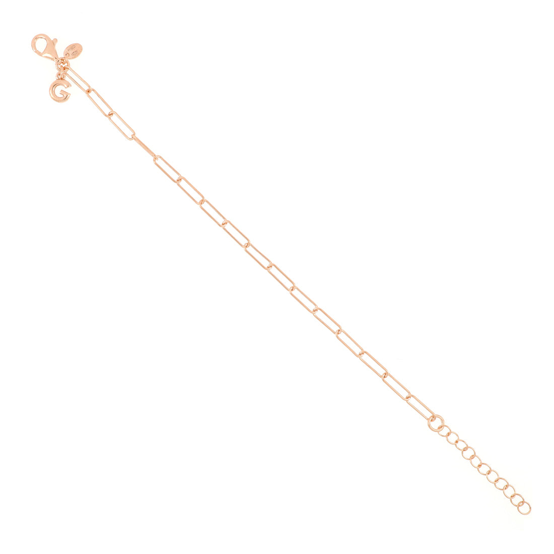Bracciale in argento placcato oro rosa realizzato con maglie rettangolari molto leggere e sottili