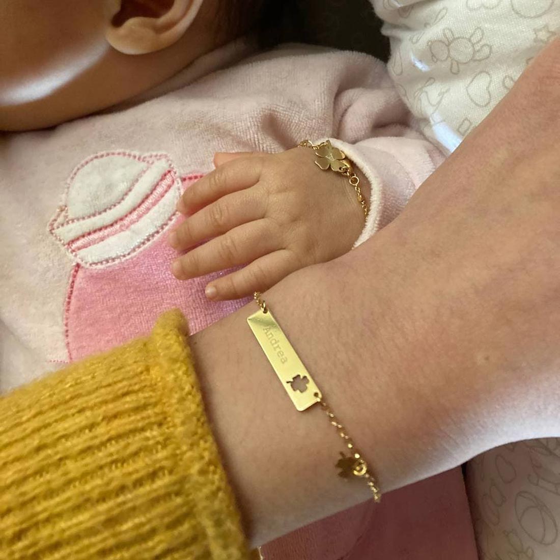 Set bracciale mamma e neonato con quadrifoglio – Giuzi