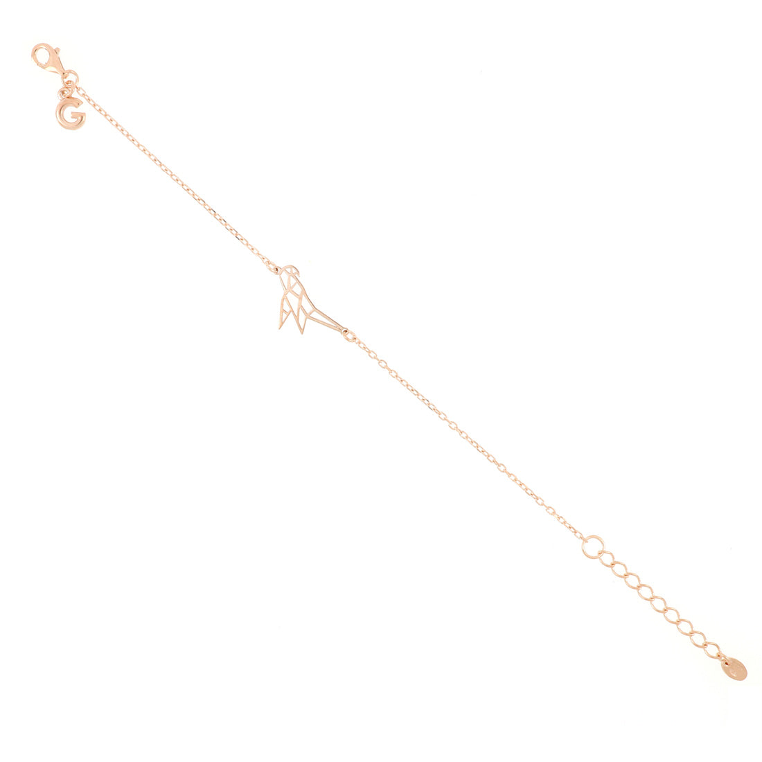 Bracciale in argento placcato oro rosa con inserto centrale a forma di pappagallo
