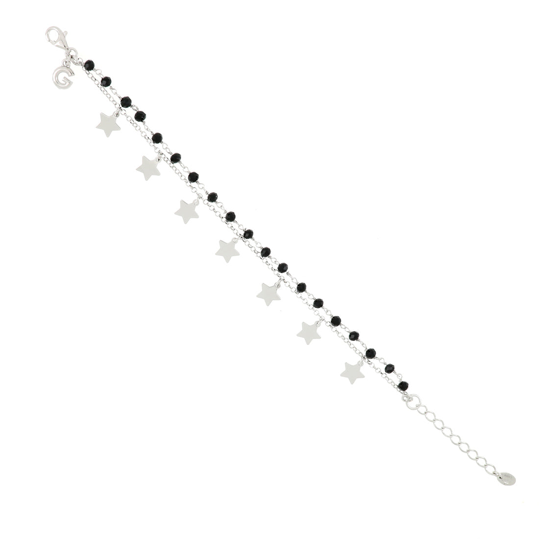 Bracciale rosario nero e stelline pendenti