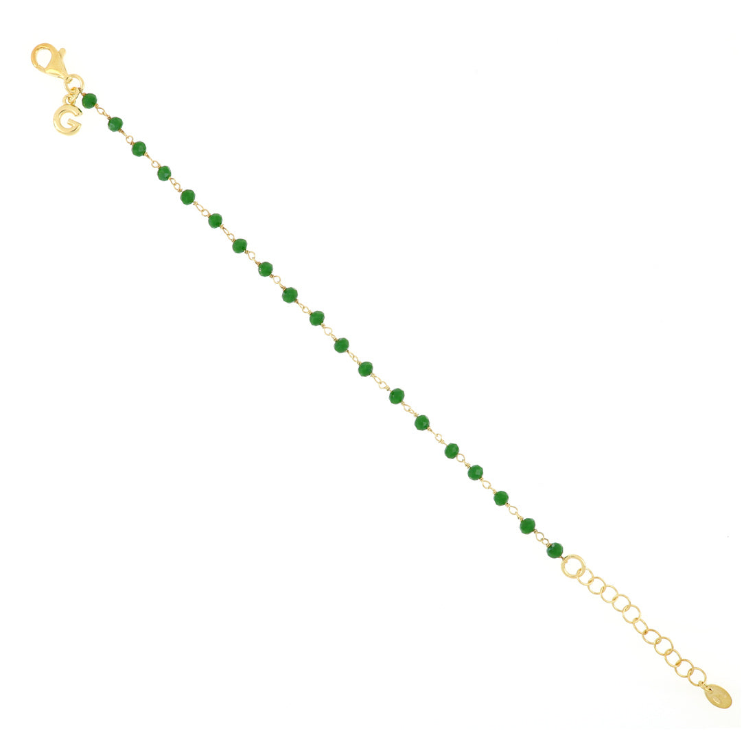 Bracciale rosario con perline verdi nella versione dorata