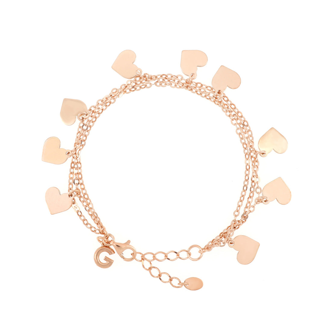Bracciale in oro rosa con cuori agganciato