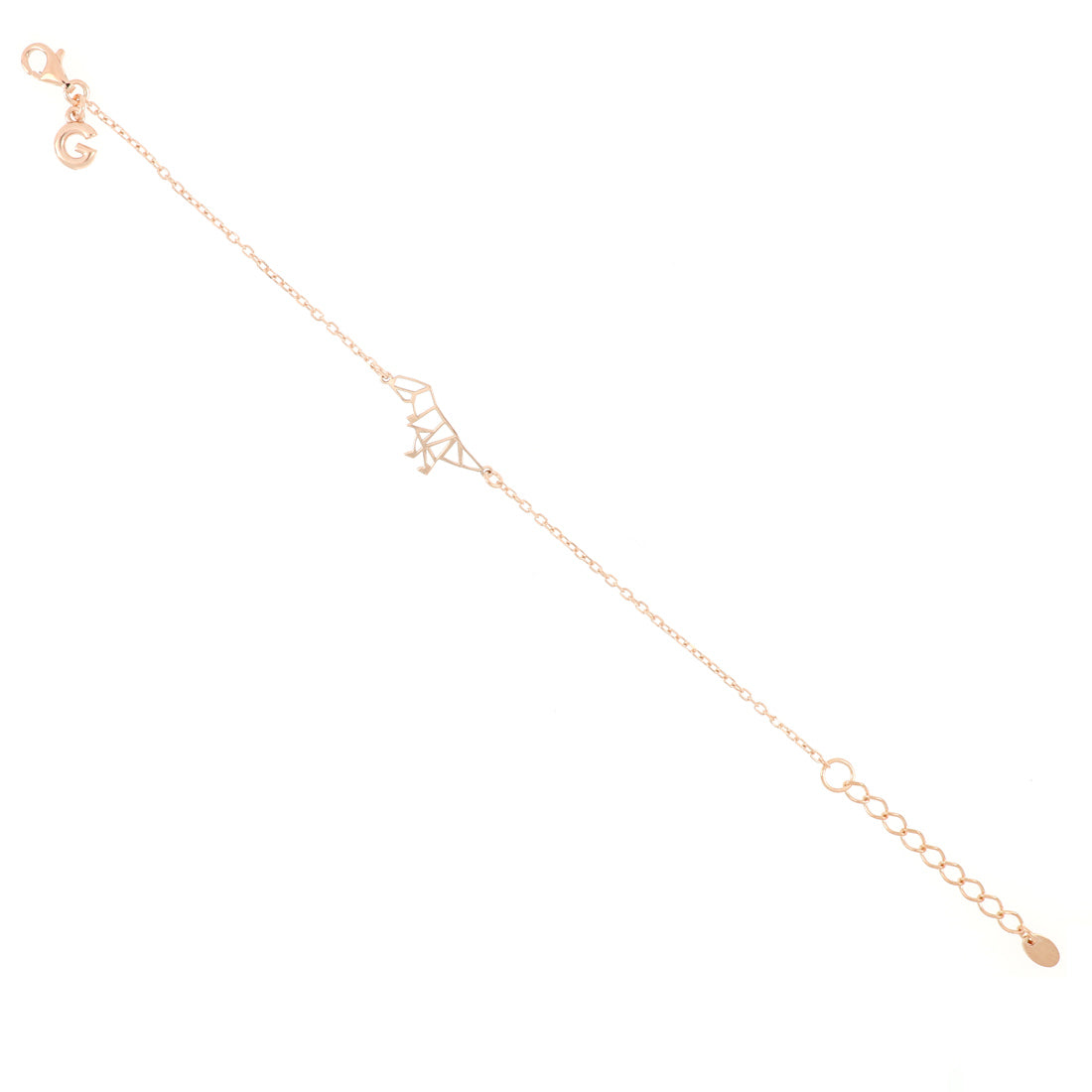 Bracciale in argento placcato oro rosa con dinosauro in stile origami