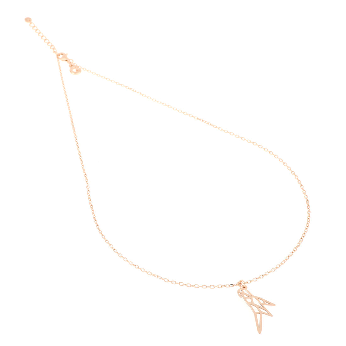 Collana in oro rosa con pendente centrale a forma di pappagallo in stile origami