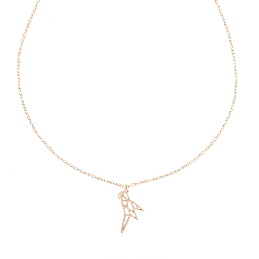 Collana con ciondolo origami pappagallo in oro rosa