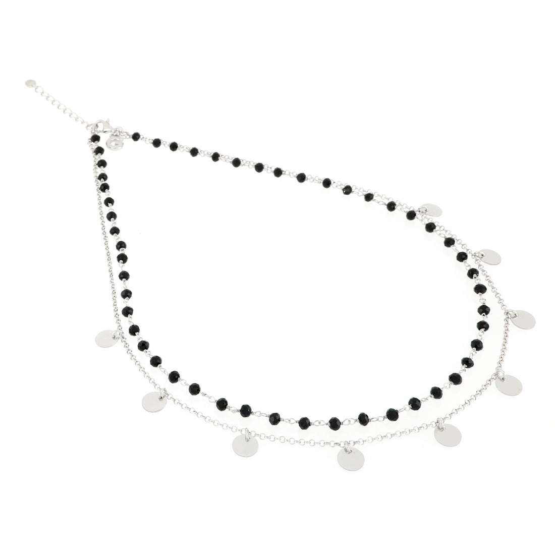 Collana rosario nero con pendenti a cerchio