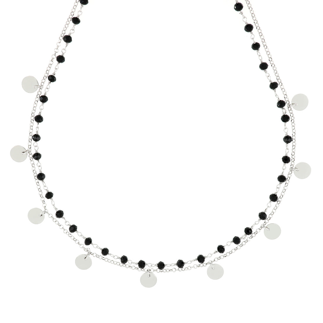 Collana rosario nero con pendenti a cerchio