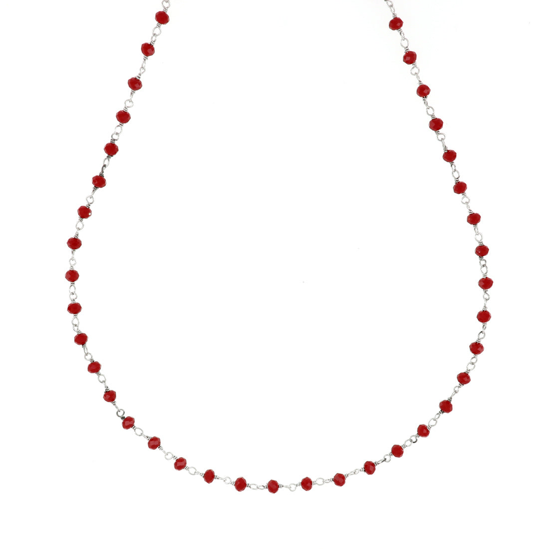 Collana in argento con perline rosse a rosario