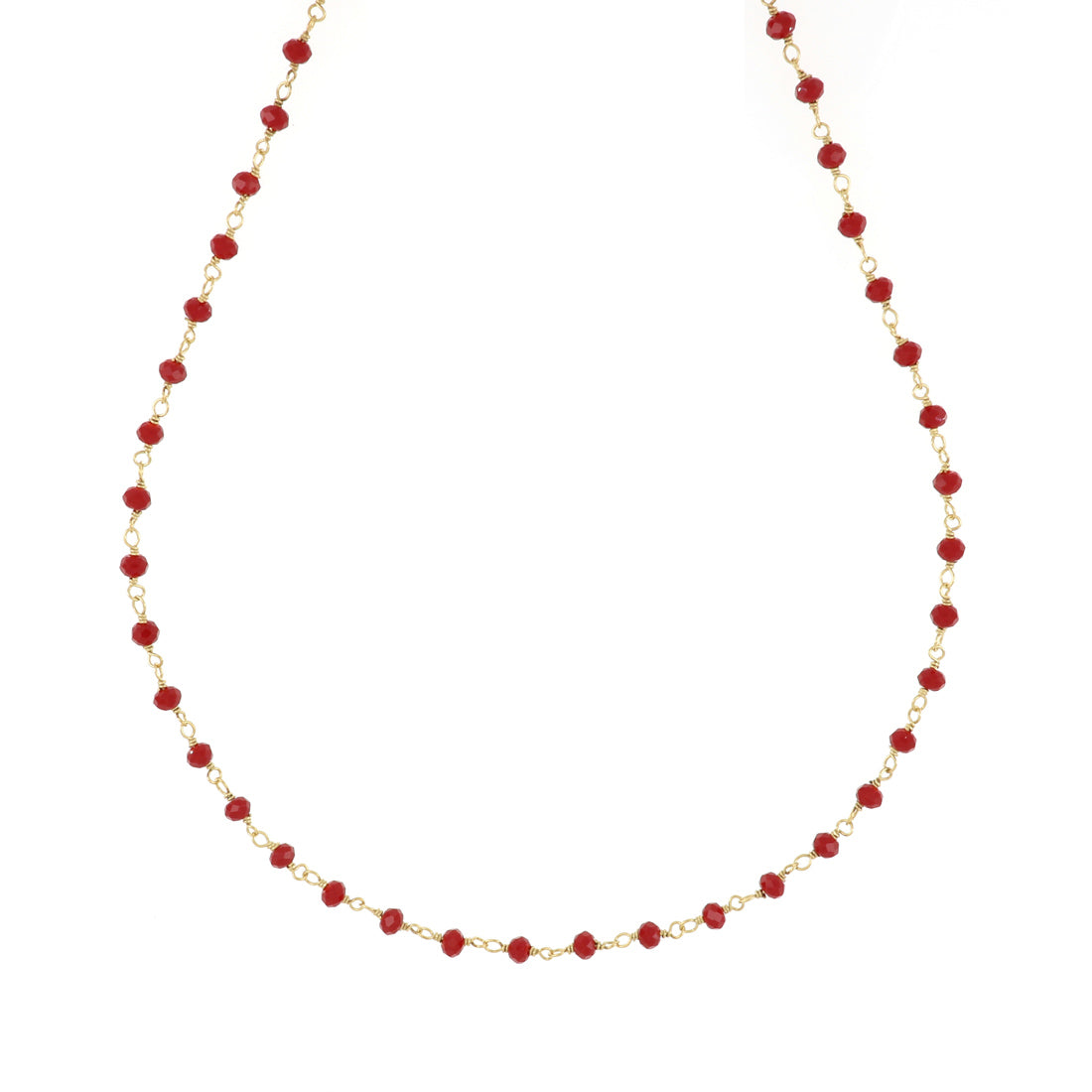 Collana dorata con rosario di perline rosse