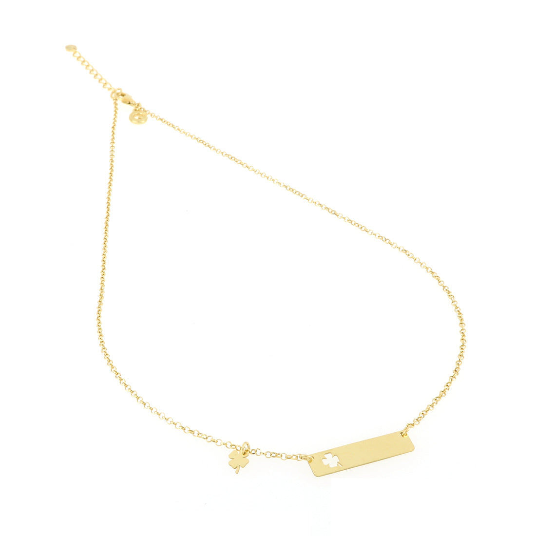 Collana con targa quadrifoglio placcata oro
