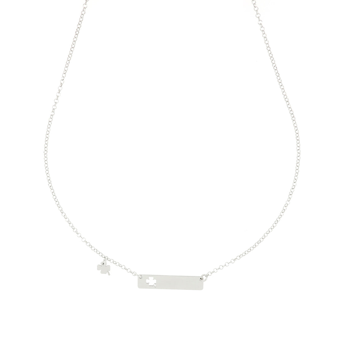 Collana portafortuna in argento con targa quadrifoglio