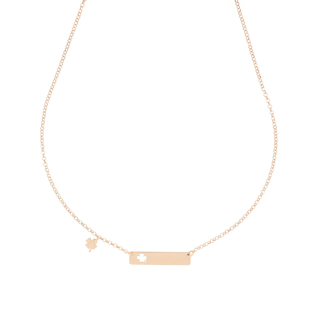 Collana con piastrina quadrifoglio in oro rosa