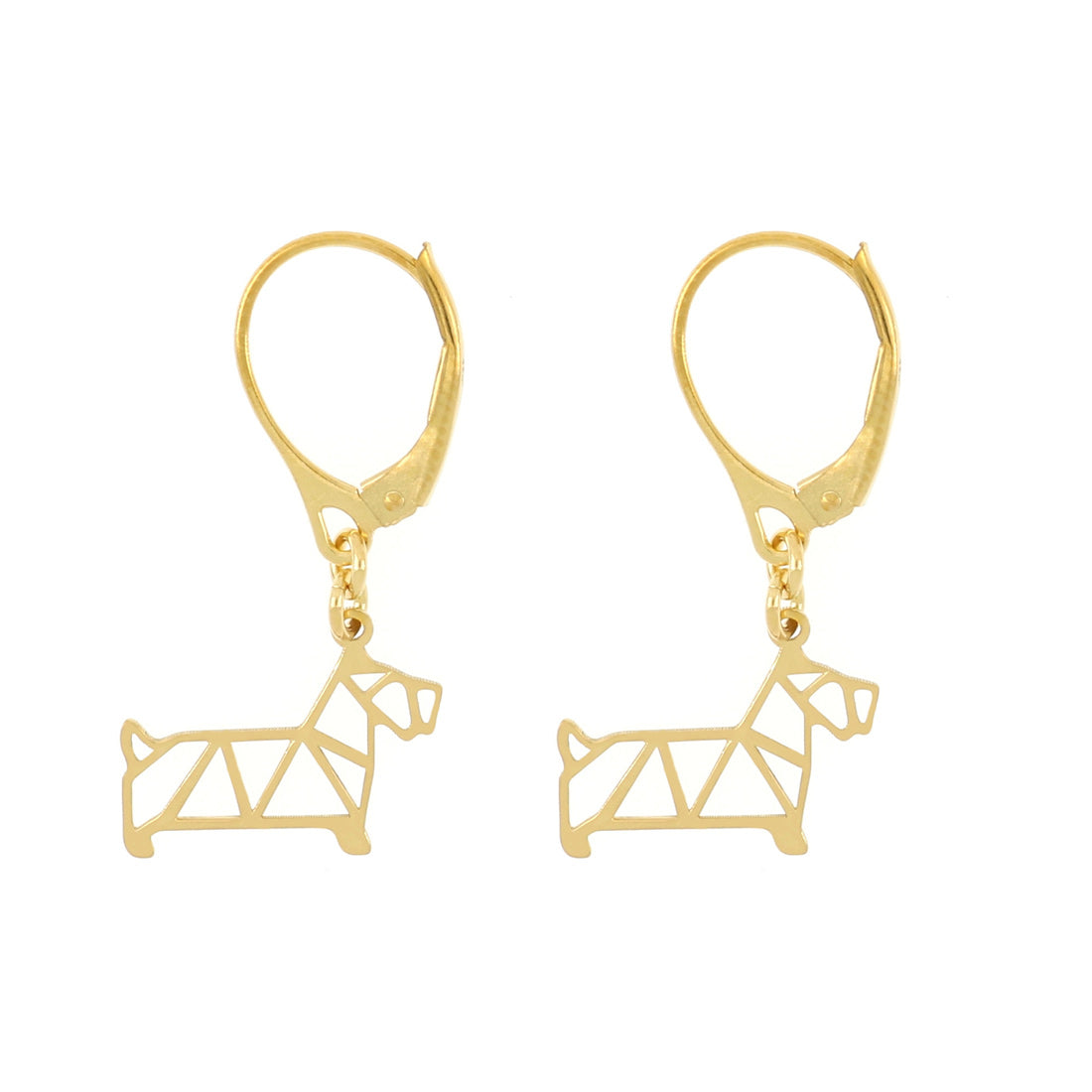 Orecchini oro con pendenti a forma di cane e chiusura a monachella