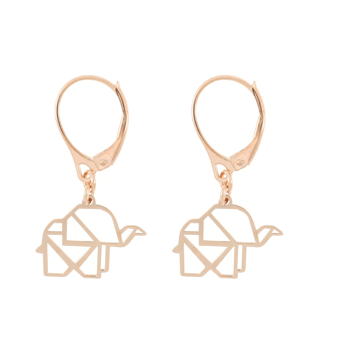 Orecchino oro rosa con pendente elefante in stile origami